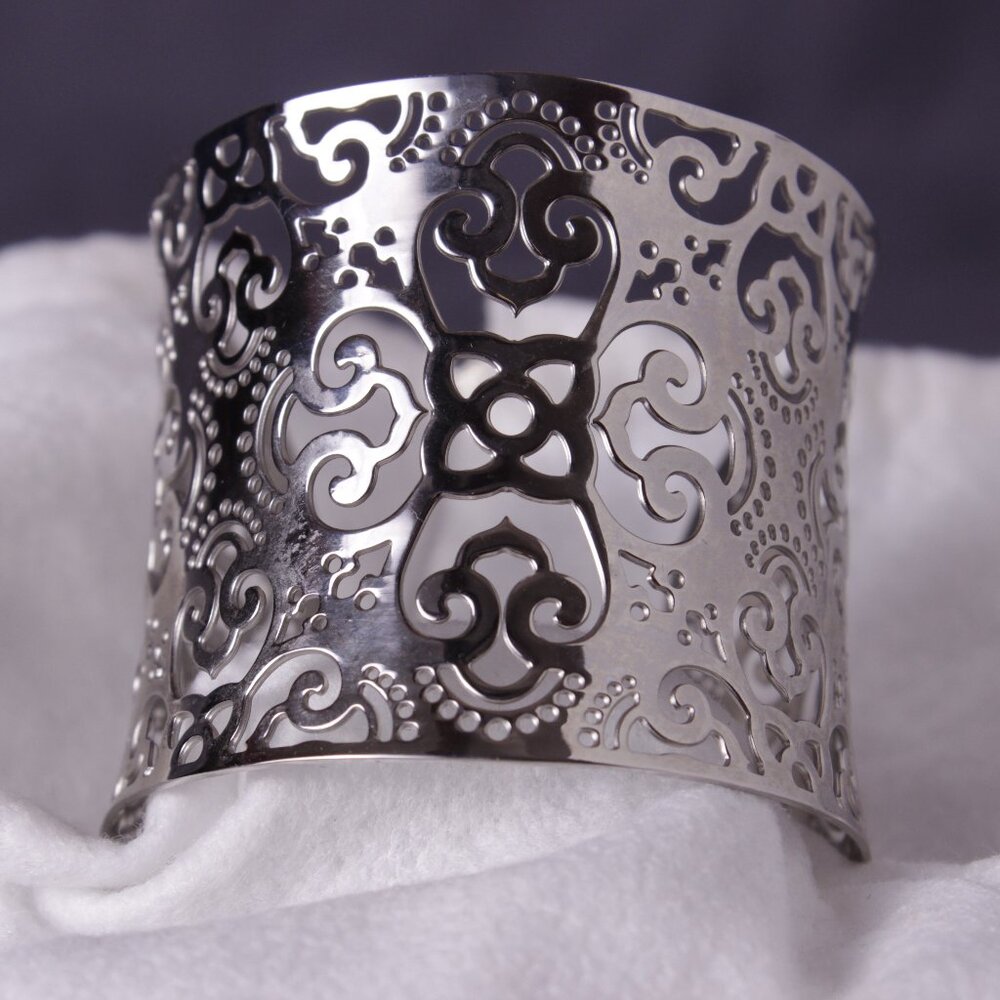 Silver Cuff Bracelet Pierced Fashion Jewelry Open Bangle